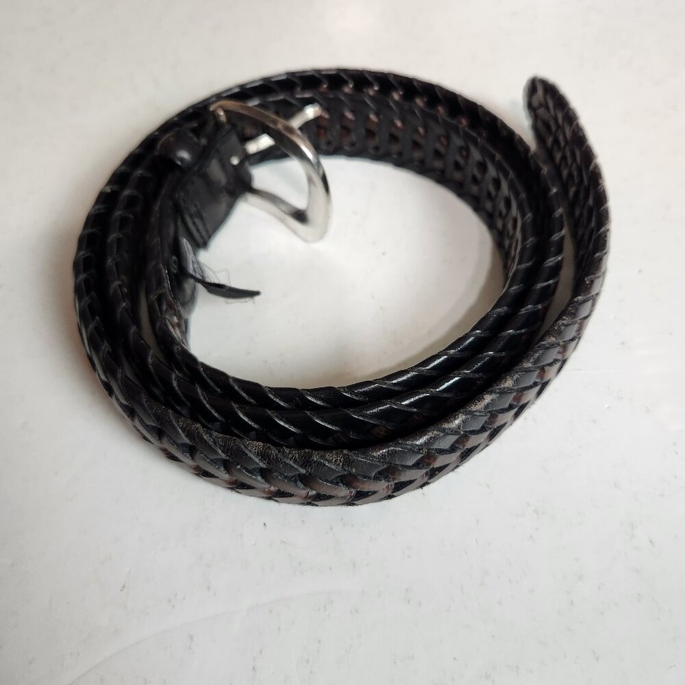 Brighton Black W/ Brown Leather Belt Inset Braid Women's 42 Silver Buckle 94603